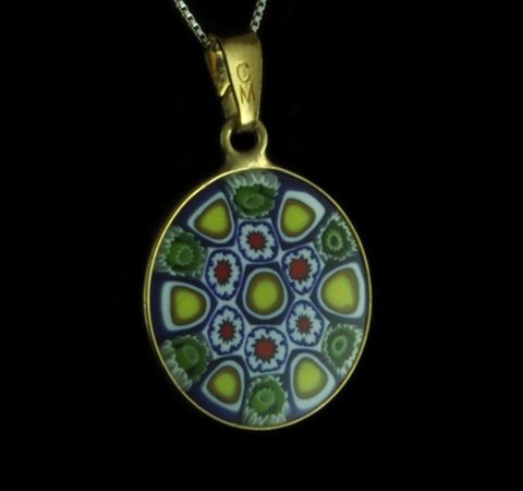 Pingente Murano e Prata Pequeno Banhado a Ouro 18K