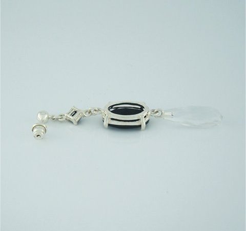 Brinco em Prata com Quartzo Negro e Cristal