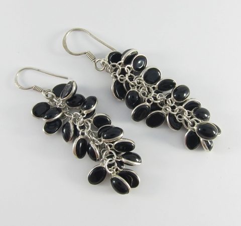 Brinco em Prata com Quartzo Negro
