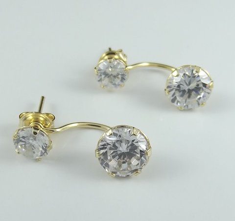 Brinco 2 em 1 Prata com Zircônia Banhado a Ouro 18K