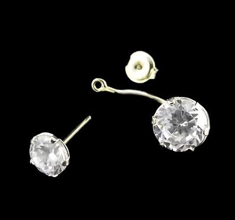 Brinco 2 em 1 Prata com Zircônia Banhado a Ouro 18K