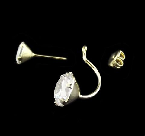 Brinco 2 em 1 Prata com Zircônia Banhado a Ouro 18K