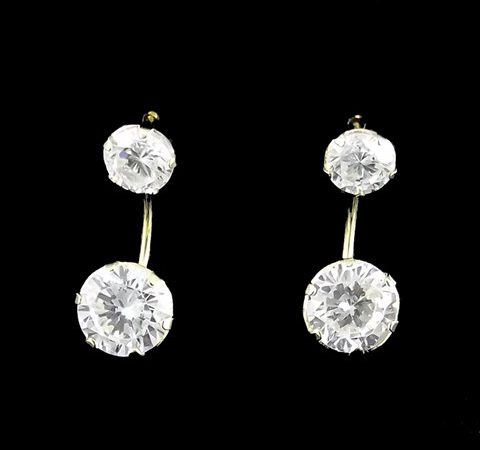 Brinco 2 em 1 Prata com Zircônia Banhado a Ouro 18K