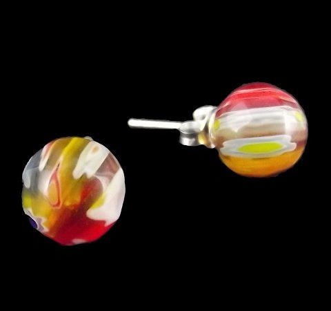 Brincos Pequenos Esféricos de Prata com Murano