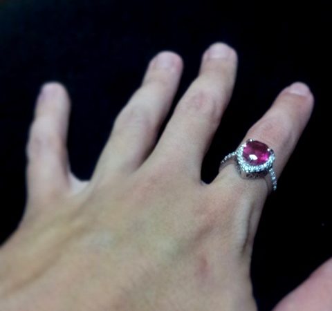Anel em Prata com Cristal Swarovski Rosa e Pontos de Luz Tam. nº. 19