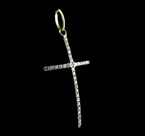 Crucifixo com Zircônias Banhado a Ouro 18K 2,8 cm