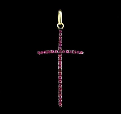 Crucifixo com Rubis Banhado a Ouro 18K