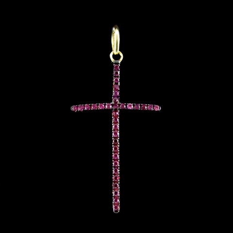 Crucifixo com Rubis Banhado a Ouro 18K