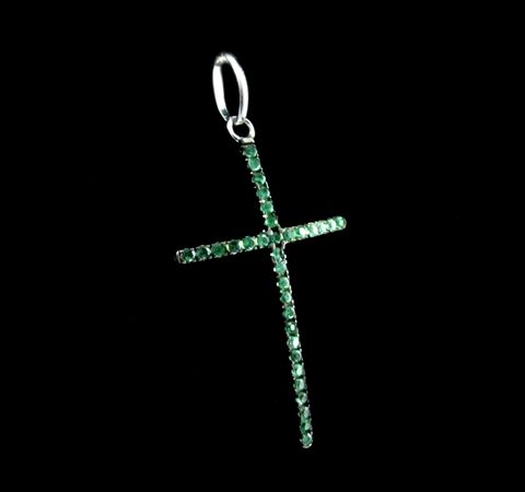 Crucifixo em Prata com Esmeralda 2,8 cm