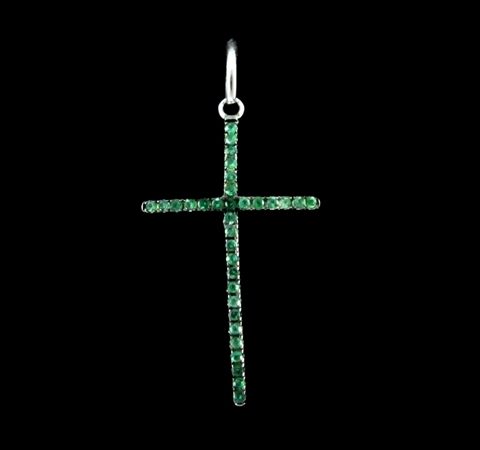 Crucifixo em Prata com Esmeralda 2,8 cm