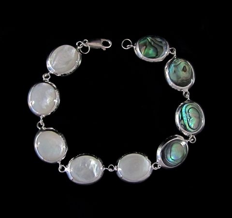 Pulseira de Prata Dupla Face com Abalone e Madrepérola