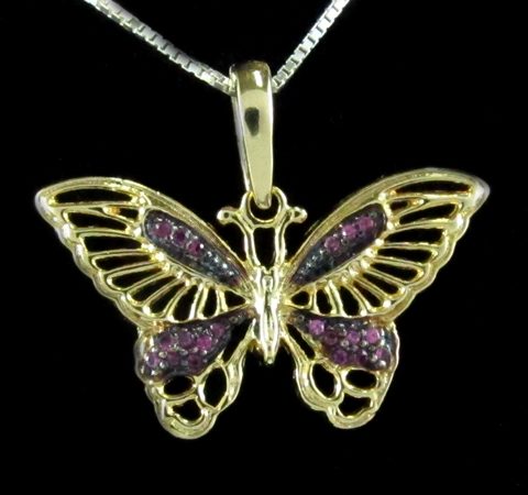 Pingente Borboleta com Zircônias Banhado a Ouro