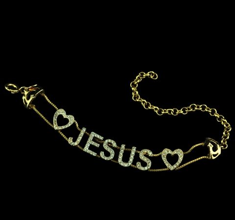 Pulseira Jesus em Prata Banhada a Ouro 18K