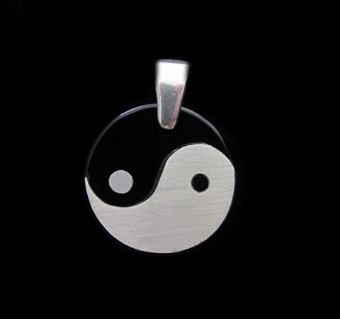 Pingente Yin Yang (Tao) em Prata com Onix 20 mm