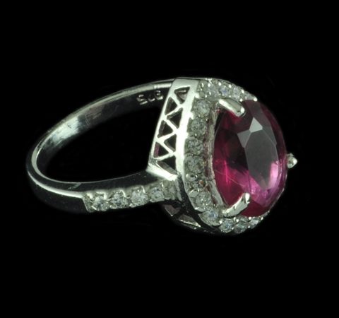 Anel em Prata com Cristal Swarovski Rosa e Pontos de Luz Tam. nº. 19