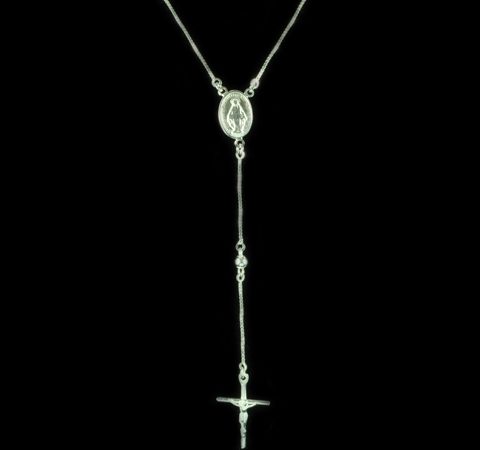 Terço em Prata com Esferas e Crucifixo