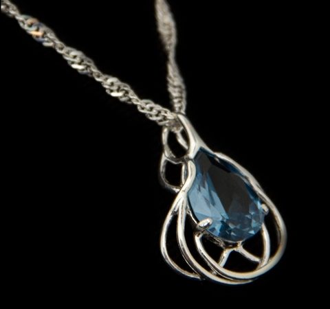Pingente Zircônia em Gota Azul e Prata