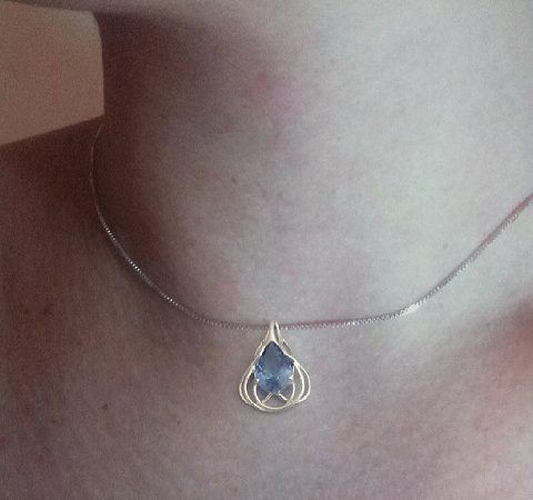 Pingente Zircônia em Gota Azul e Prata