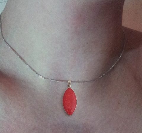 Pingente Coral e Prata