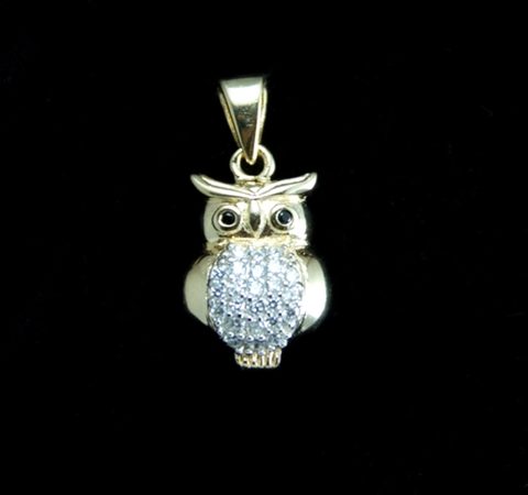 Pingente Coruja em Prata com Zircônia Banhada a Ouro 18K