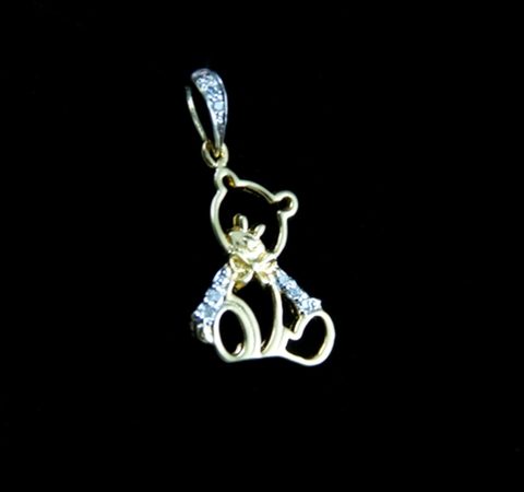 Pingente Ursinho em Prata com Zircônias Banhado a Ouro 18K